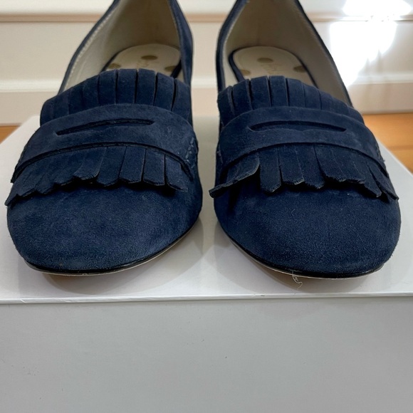 Boden Victoria Block Heel Kiltie Blue Suede Loafers/Pumps, EUC - Picture 5 of 15